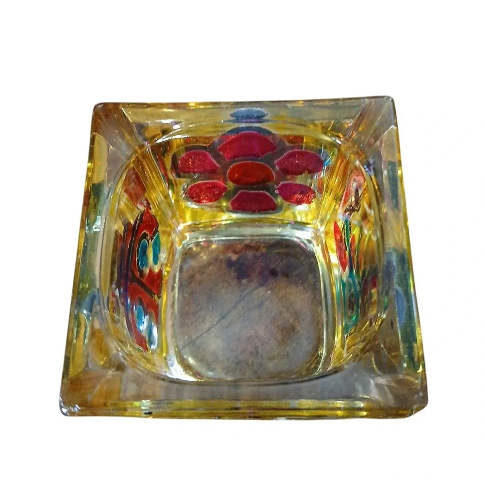 Vtg Stained Glass Handmade Studio Art Candle Holder Ladybug Butterfly 3